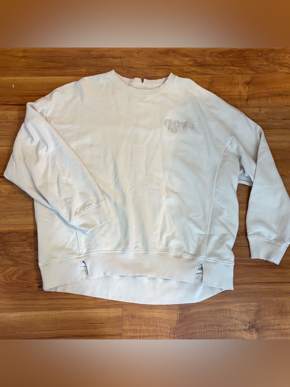 Aerie Love Oversized Cream Sweatshirt Size Large love embroidery loungewear cozy
